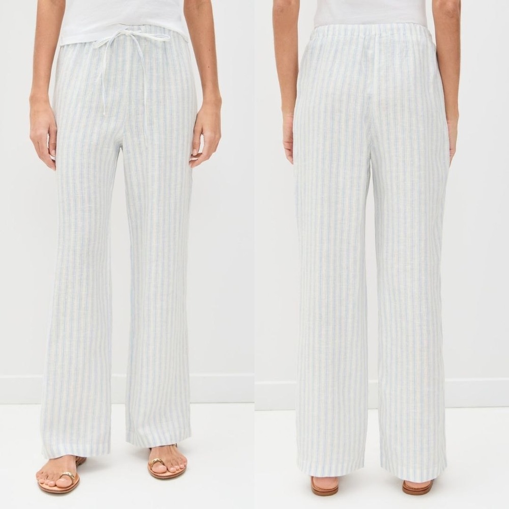 NWT Reformation Olina Linen Pants Swan Stripe | Pull On Drawstring XS